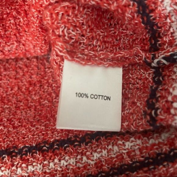 RHIE Women’s Short Sleeve Top 90’s Style Split ahem Red Stripe Size Medium - Picture 6 of 6